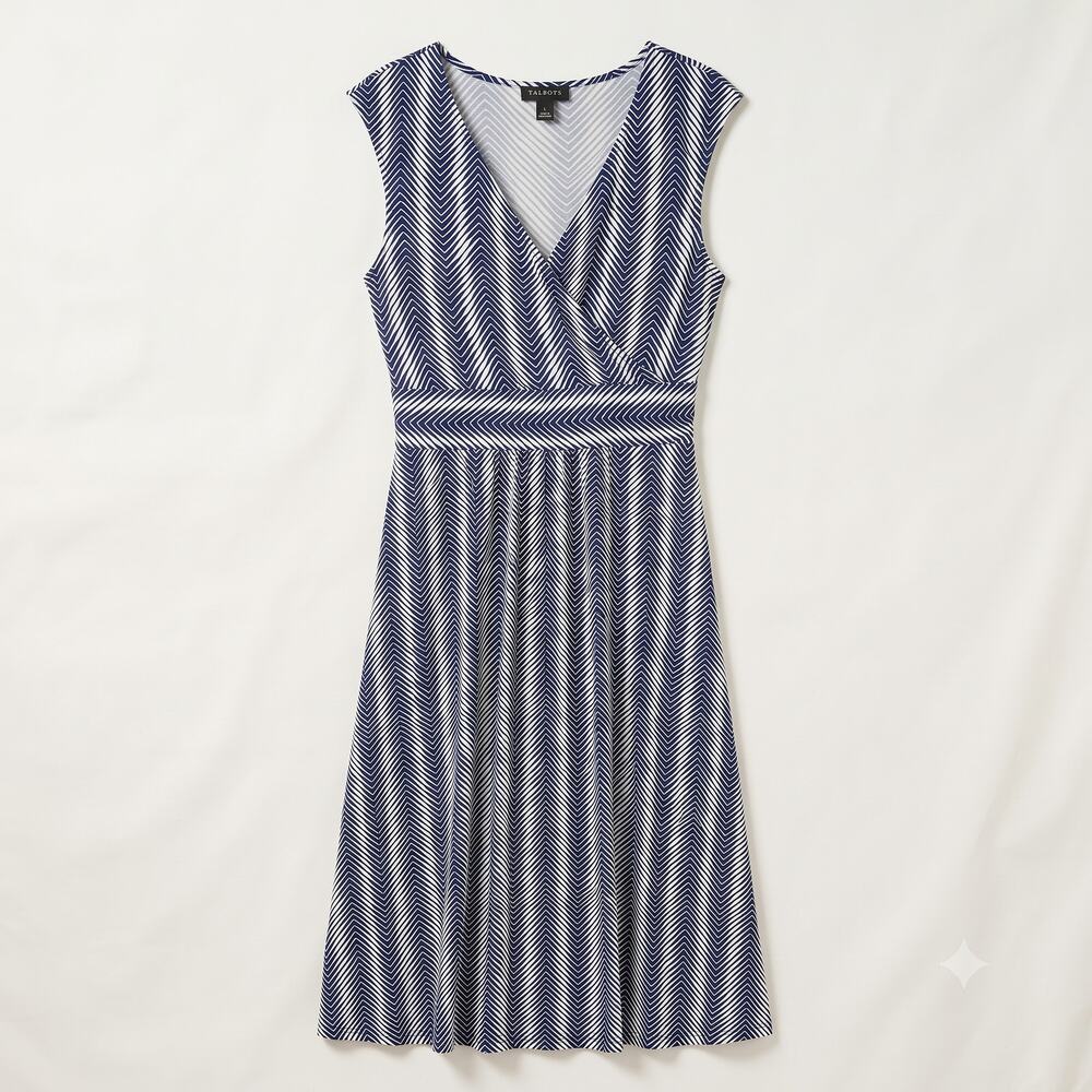 Talbots Women's L Minimalist Classic Resortwear V-Neck Faux Wrap Maxi Dress